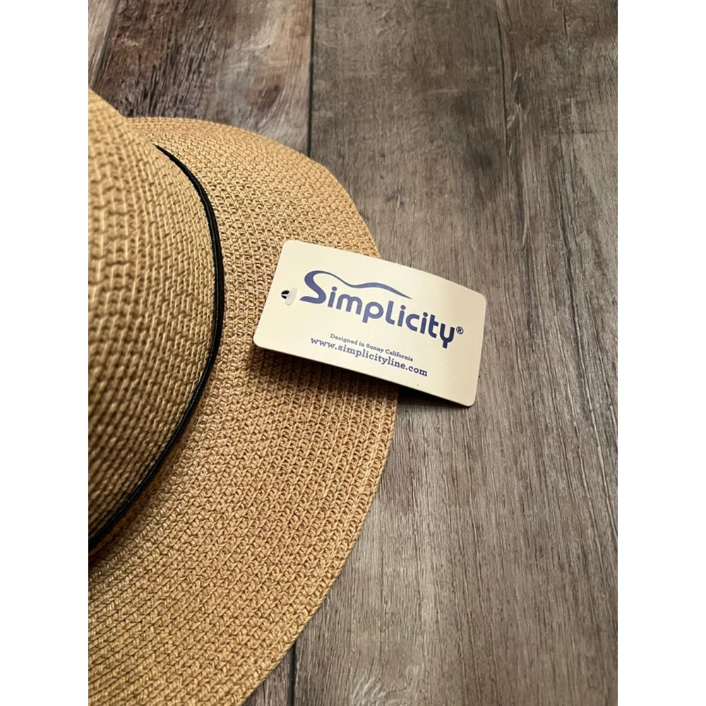 NEW Simplicity Beige Straw Sun Hat with Black Band One Size